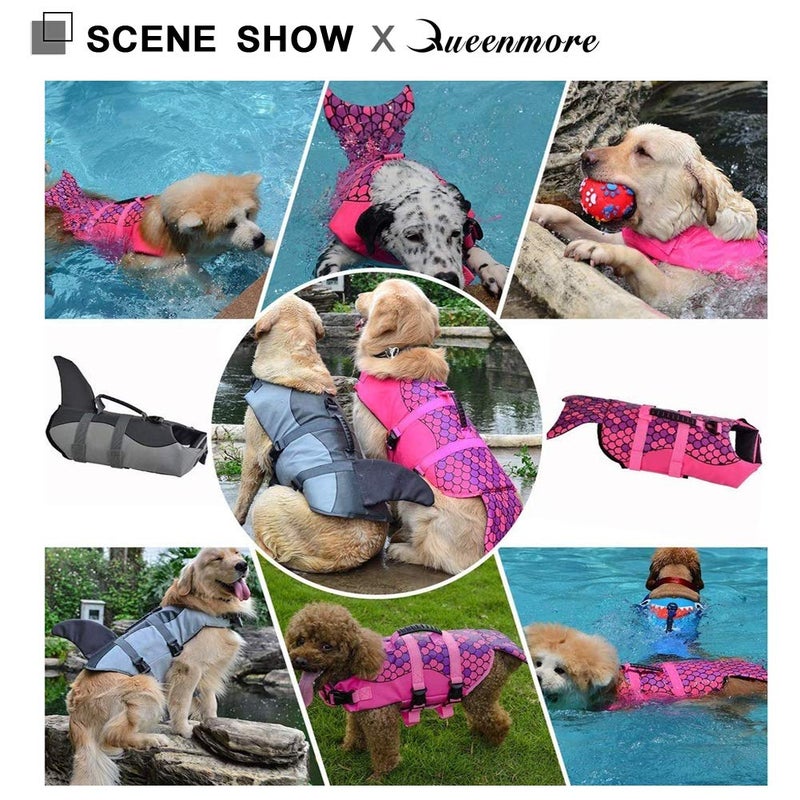 Queenmore Dog Life Jacket Ripstop Shark Dog Safety Vest Adjustable Preserver with High Buoyancy and Durable Rescue Handle for Small,Medium,Large Dogs, Pink Fish Large - Image 2